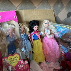 Box Of Barbies And Bag Of Accessories 