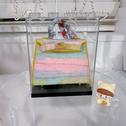 Rainbow Pony Hair Mini Kelly Bag Charm with Acrylic Display Case