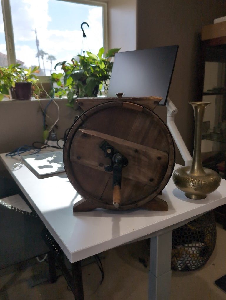 antique wooden barrel butter churn