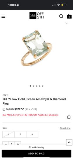 14k Yellow Gold Green Amethyst & Diamond Ring 