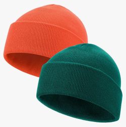 LAKIBOLE 2 Pack Beanie Hats for Men (Orange / Green) Slouchy Beanies