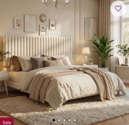 King Size Velvet Upholstered Platform Bed Frame with Adjustable Headboard, No Box Spring Required, Easy Assembly, Beige