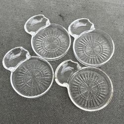 Set Of 4 Vintage clear glass coaster with spoon rest/ ash tray