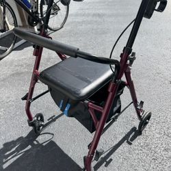 Rollator Walker with Seat and Storage Bag – Burgundy 