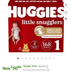 Size 1 New Huggies 168 Diapers