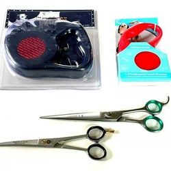 4pcs Pet Dog Haircutting Scissors Shears + Large Reflective Retractable Leash Double Sided Brush