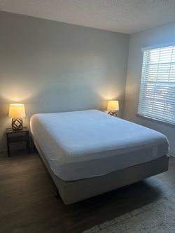 Queen Bed Base + Mattress + Protector