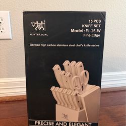 NEW! Hunter Dual 15 Pcs Kitchen Knife Set With Block Self Sharpening, Dishwasher Safe, Anti-Slip Handle