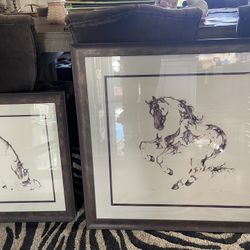 Two Signed Watercolor Horse Prints Framed