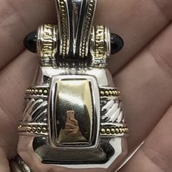 Vintage T * J Large 2-tone & Black Caboshon Renaissance Revival Design Pendant