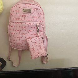 Madden Girl Mini Backpack Pink W/Red Bows & Matching Coin Pouch