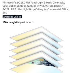 Allsmartlife 2x2 LED Flat Panel Light 6-Pack, Dimmable, 5CCT Options (3000K-6000K), 24W/30W/40W, Back-Lit 2x2FT LED Troffer Light Drop Ceiling for Com