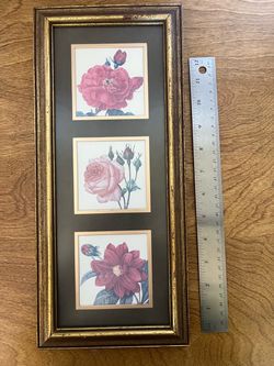 Wood Framed & Matted Three Flowers Prints with Non-Glare Glass
