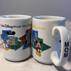 VINTAGE WALT DISNEY WORLD Coffee Mug SET 2 MOM & DAD Cups EPCOT MGM Mickey Goofy