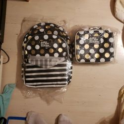 Justice Polka Dot Backpack With Detachable Wristlet & Matching Lunch Bag Brand New In Plastic