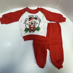 Vtg 1980's Disney Babies Mickey Baby's First Christmas 2 pc. Sweatsuit 0-6 mo.