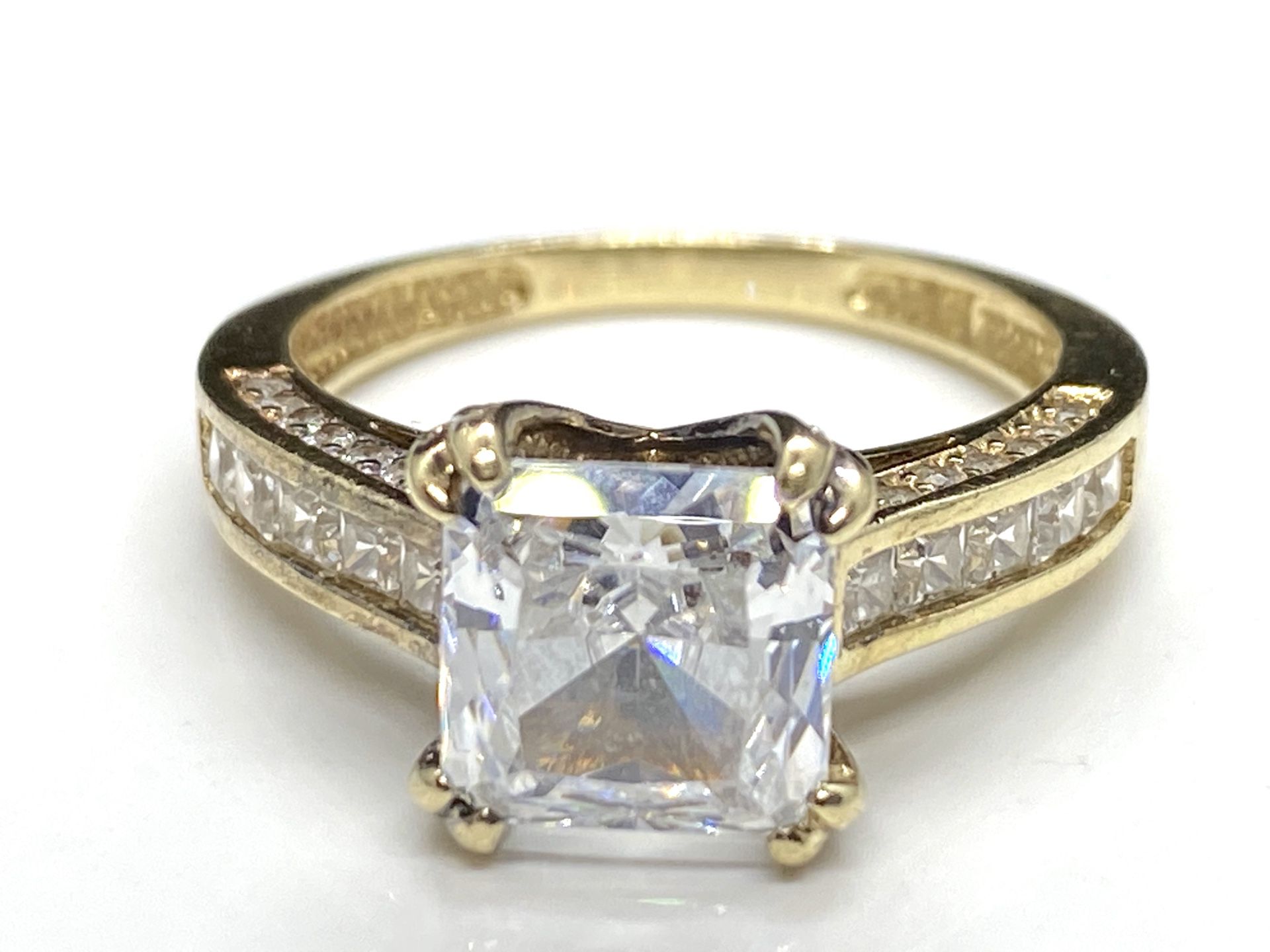 14k solid yellow gold zirconia solitaire engagement ring .
