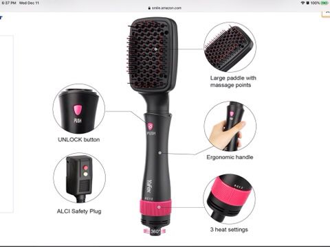 YaFex 3 in 1 Ionic Hot Air Brush, Blow Dryer Brush, Hair Curler and Straightener