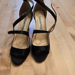 Size 9 Elegant Park Black Satin High Heels