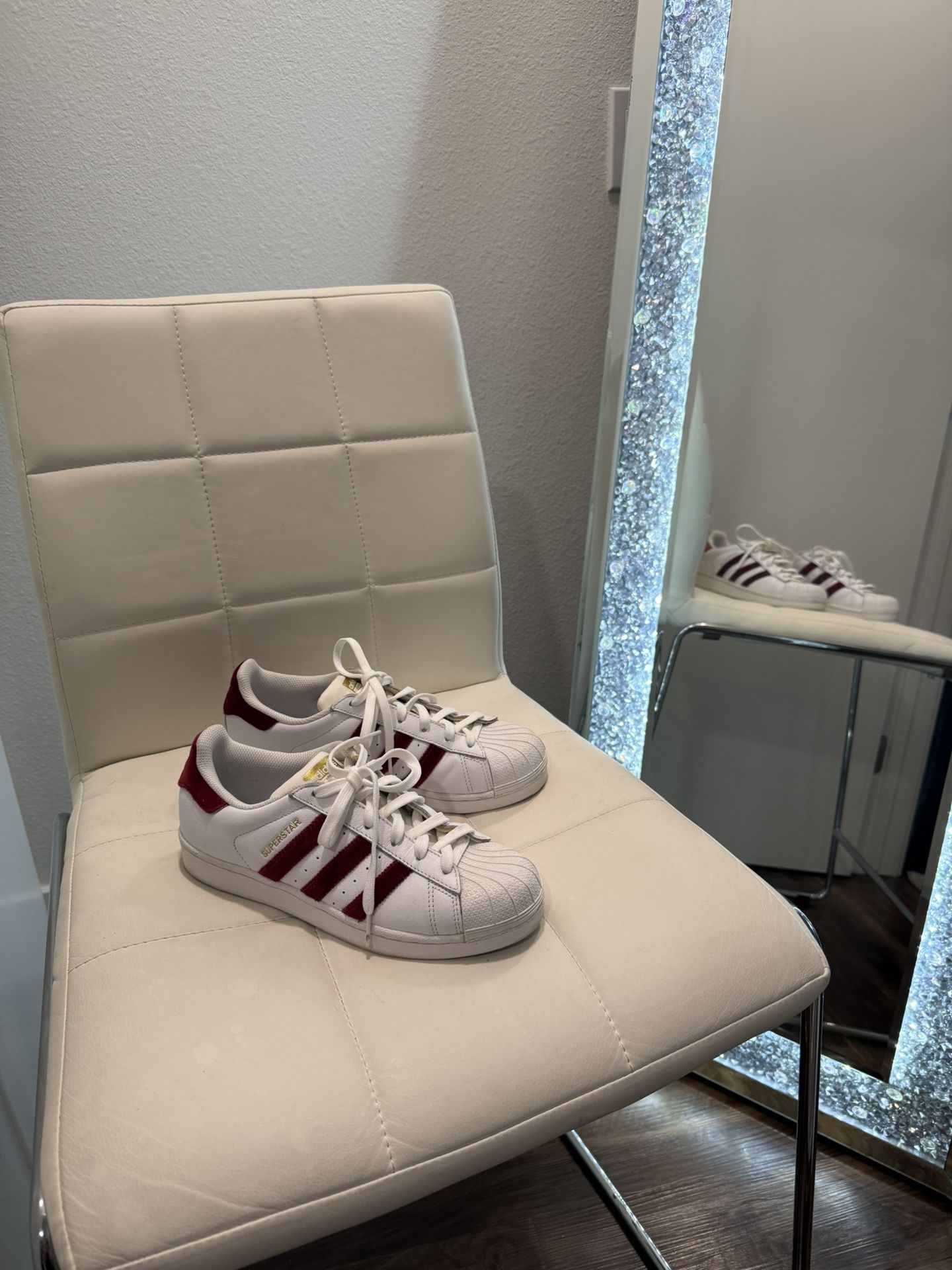 slightly used very food condition Converse Superstar red stripes