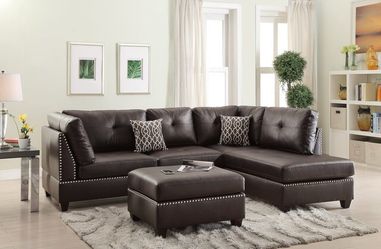 Brand new sectional - espresso faux leather- $50 down and take it to home
