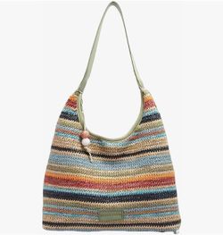 straw beach tote bag, summer vacation crochet purse, woven trendy colorful cute shoulder bag with zipper, beach stuff gifts for women