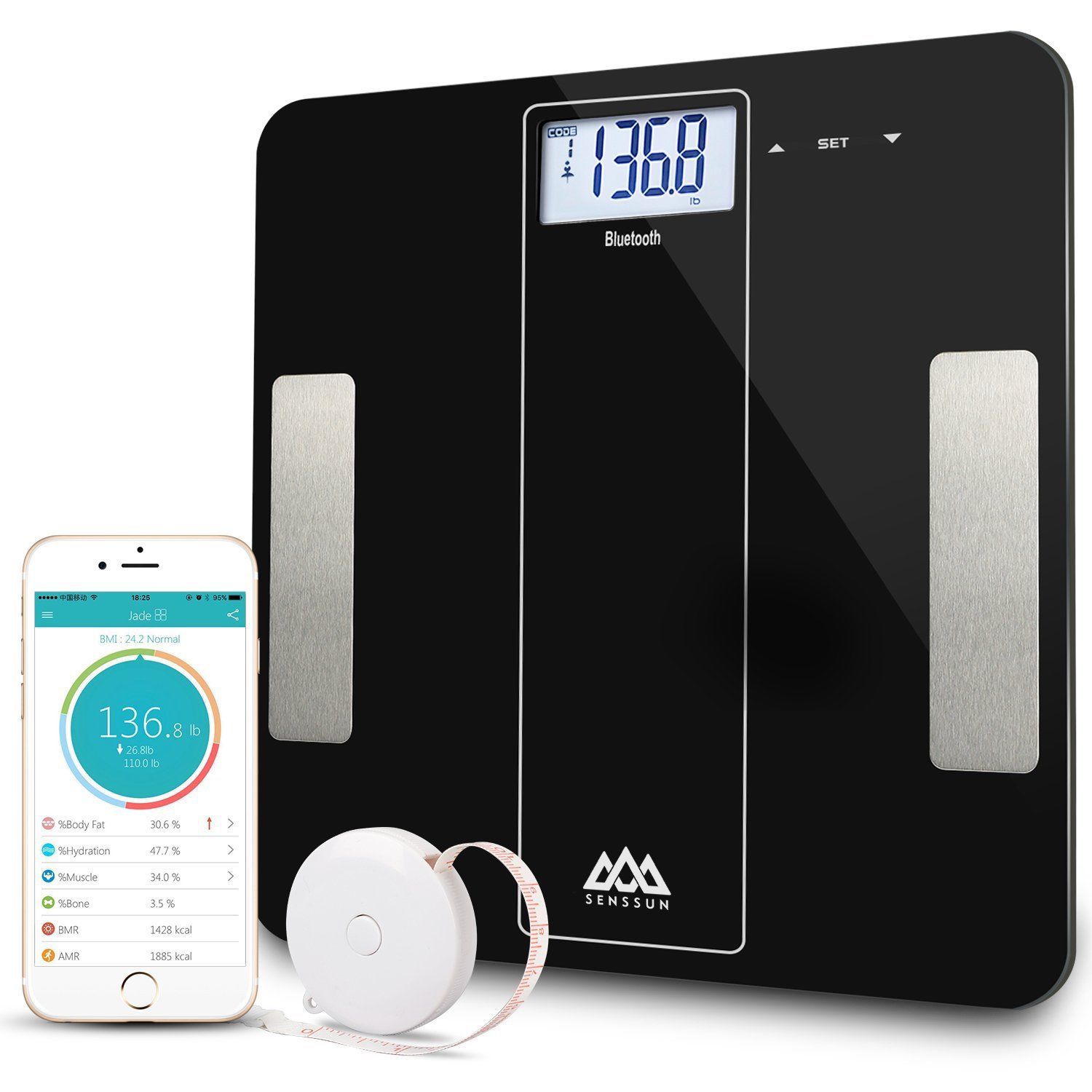 Bluetooth Digital Bathroom Smart Body Weight Scale 400lb Body Fat BMI Analyzer APP Brand New