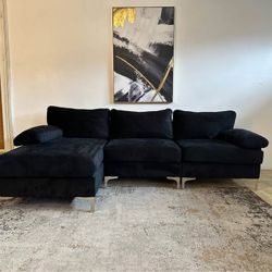 Black Velvet 3-Seater Sectional Sofa