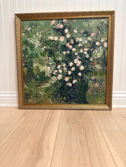 Van Gogh "Rosebush in Blossom" Reproduction in Ornate Gold Frame