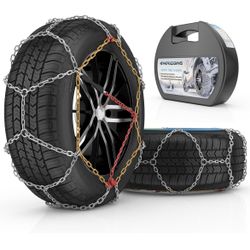 Brand New Snow Tire Chains for Car SUV Pickup Trucks, Universal Adjustable Quick Fit Easy Installation Emergency Snow Tire Chain, KN120, Set of 2