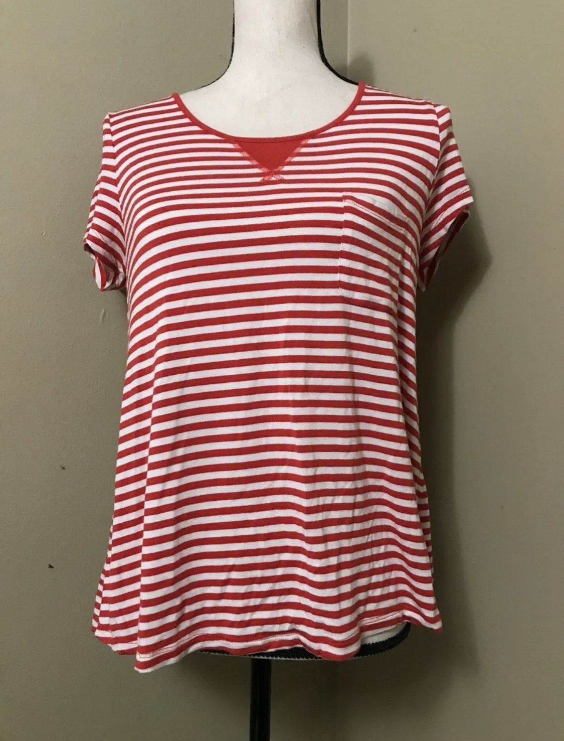 Kensie Women's M Orange White Striped Cap Sleeve T-shirt Top Stretch Pocket