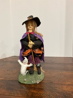 Vintage Halloween Witch Doll Figurine with Ghost