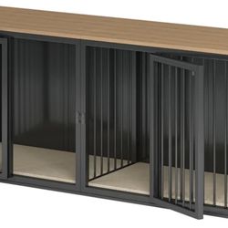ICEELF 71.6" Large Dog Crate Furniture, 2-Door Frame Pet Crate Furniture for Large Medium Small Dogs