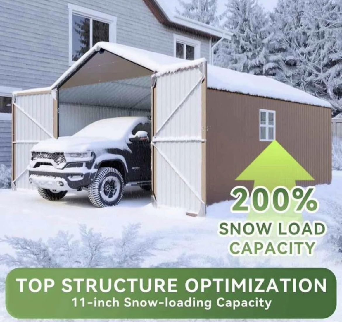 12x20x9.3FT New Mettal Shed 1700 CUFT Extra Large Storage Shed for Vehicles & Sundries 11"Snow Load.