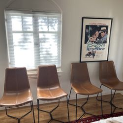 West Elm Genuine Leather Dining Chairs, Set Of 4