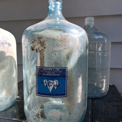  Vintage Arrowhead Puritas 5 Gallon Water Bottle Blue Glass w/ Embossed Arrows