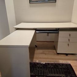 Free L-shaped Office Desk with Filing Cabinet and Side Desk