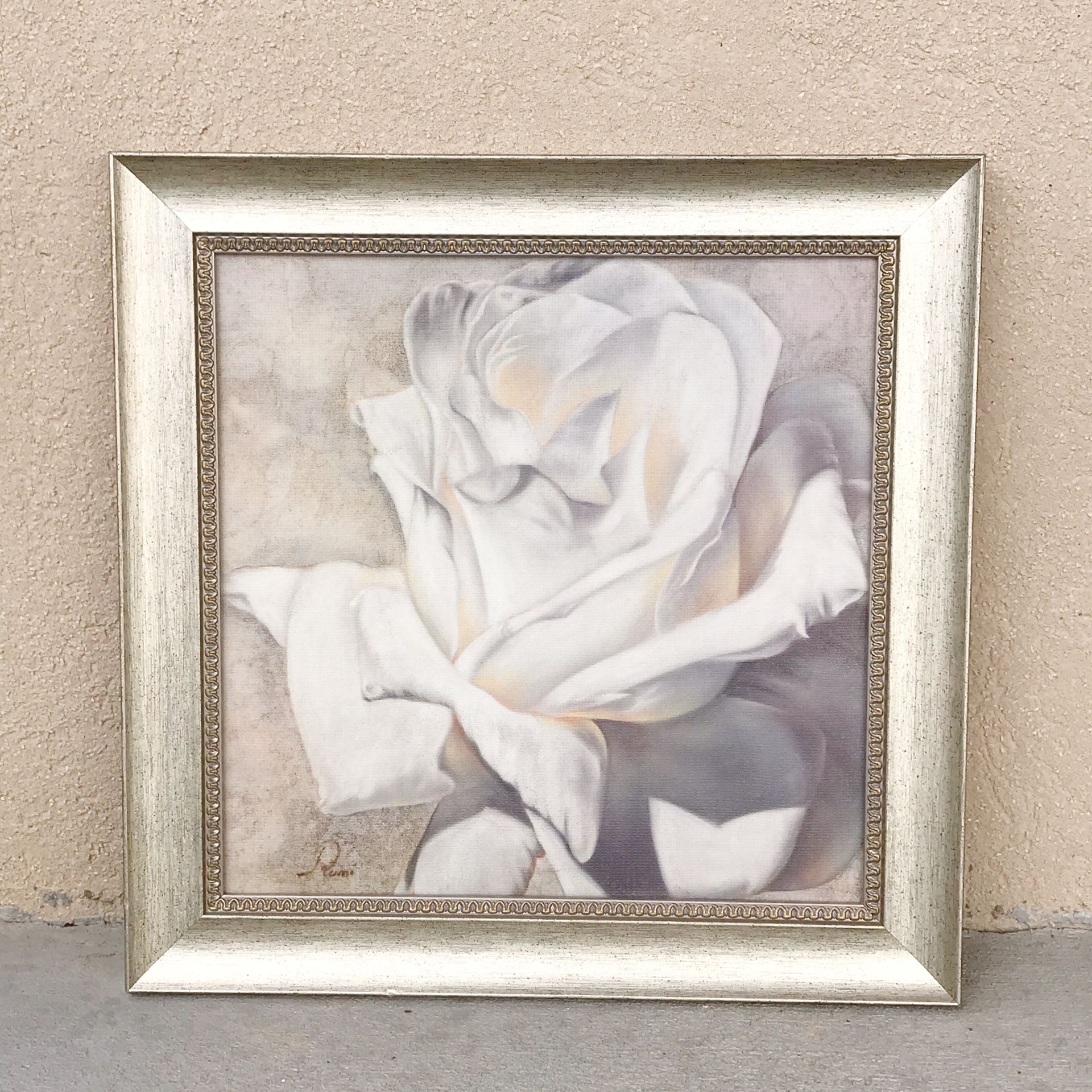 White Rose Wall Art Picture with Frame Home Decor