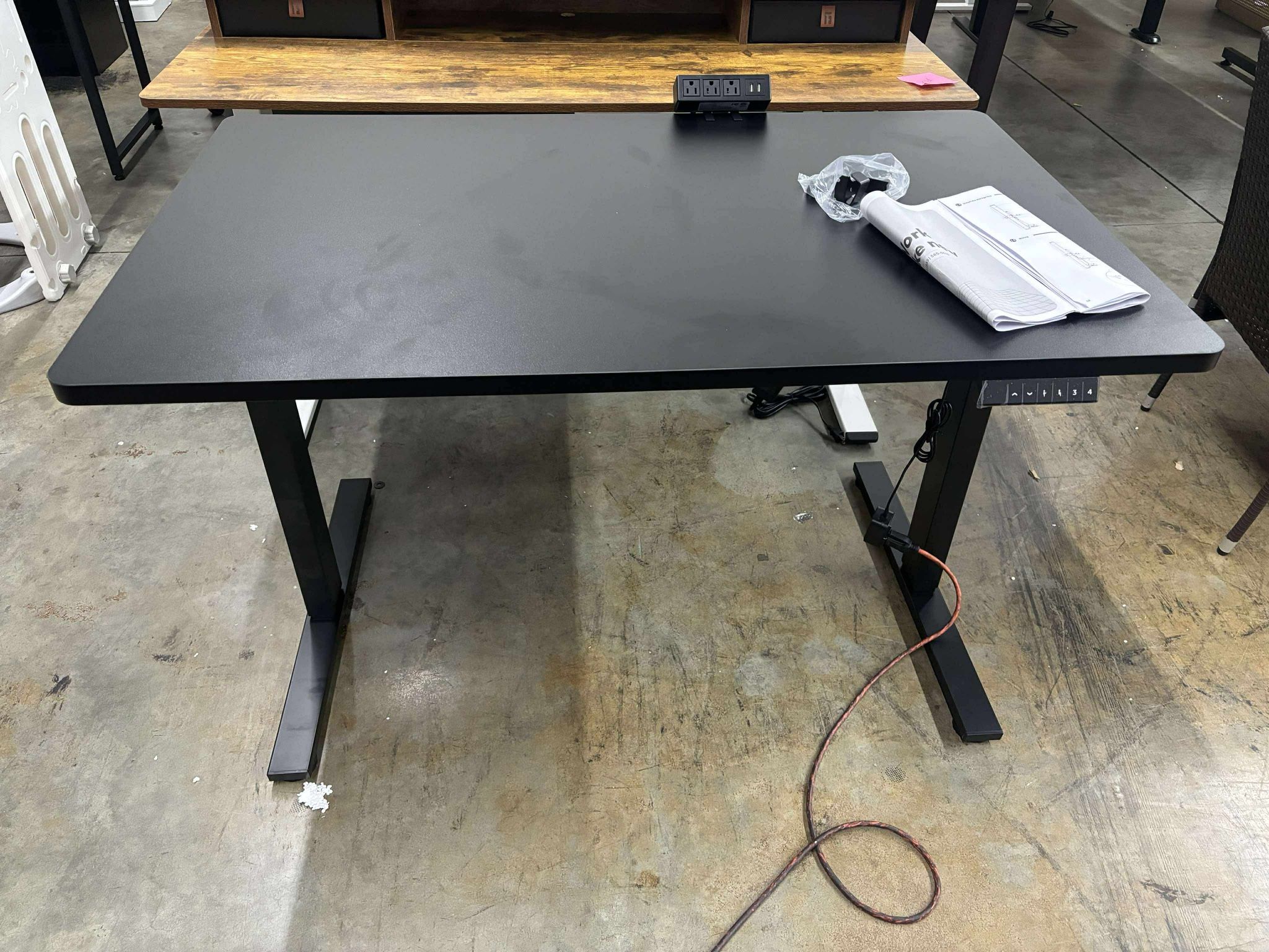 FLEXISPOT EN2 Whole-Piece Standing Desk with Clamp Power Strip, 48x30 Electric Stand Up Height Adjustable Desk with Cable