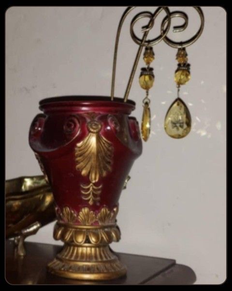ORNATE GOLD BURGUNDY FLORAL FLOWER VASE STORAGE DISPLAY CUP ACCENT TABLE DECOR