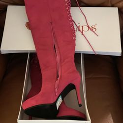 Two Lips Hot Pink Knee High Boots Sz 7.5