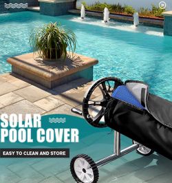 Solar pool cover with spool
