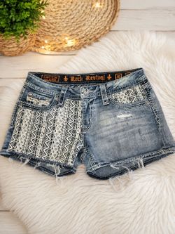 Y2K Rock Revival Vivian Lace Denim Shorts Womens 30 (Actual 33 Mini
