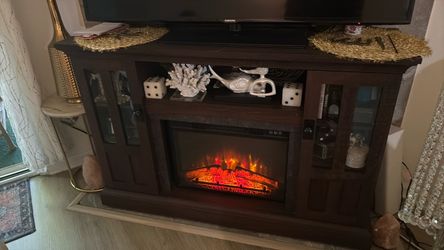 Wooden TV Stand w/ Electric Fireplace