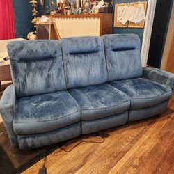 Blue Powered Recliner Couch