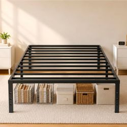🔥new inbox🔥Twin Bed Frame 14 Inch Metal Platform with Storage Space -Black