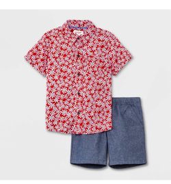5T Cat & Jack Boys Floral Shirt and Shorts Set