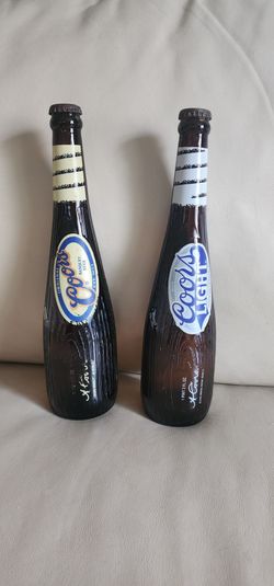 Pair Vintage Limited Edition Coors Baseball Bat Glass Beer Bottles 11.5 Inch