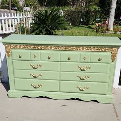Sage green long dresser 67L x 18W x 37H