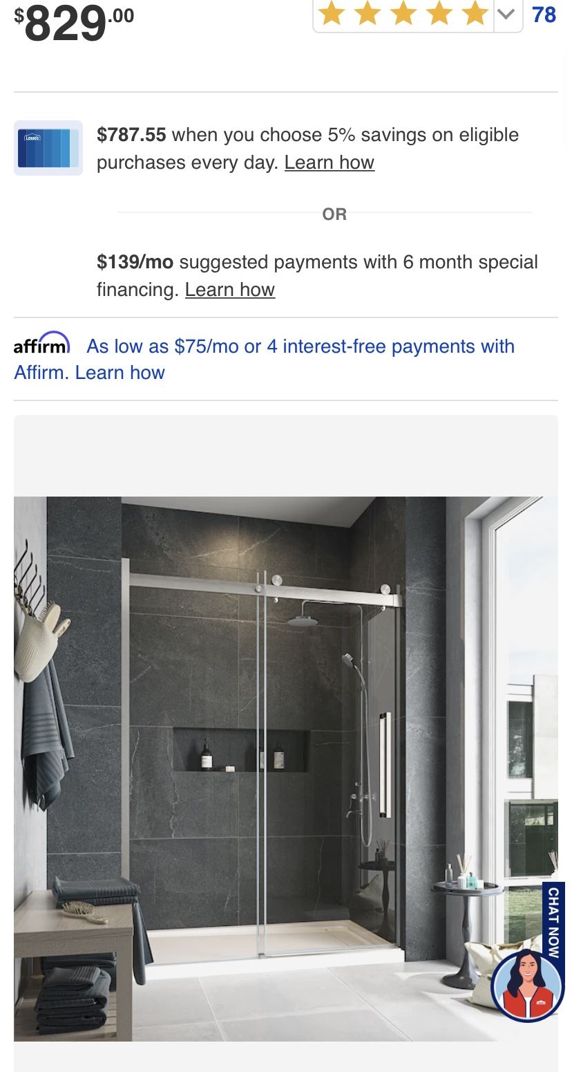 OVE Decors Bel Soft-Close 58-in to 60-in W x 78.75-in H Frameless Sliding Satin Nickel Soft Close Alcove Shower Door (Clear Glass)
